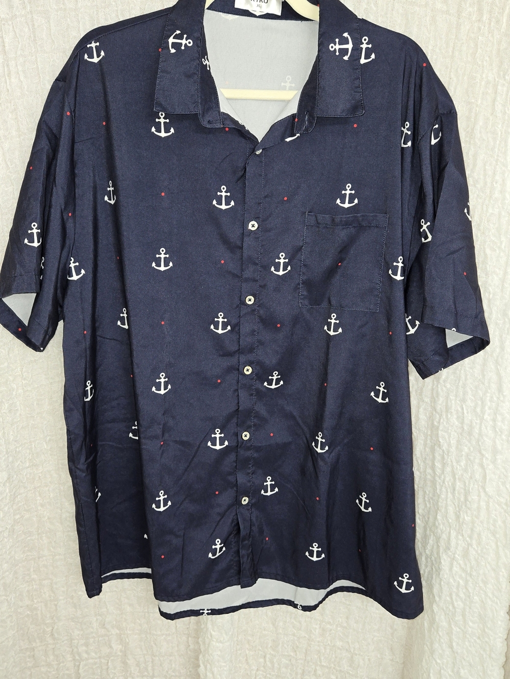 KYKU size XL Navy‎ Short-Sleeve Anchor Print Button-Up Shirt